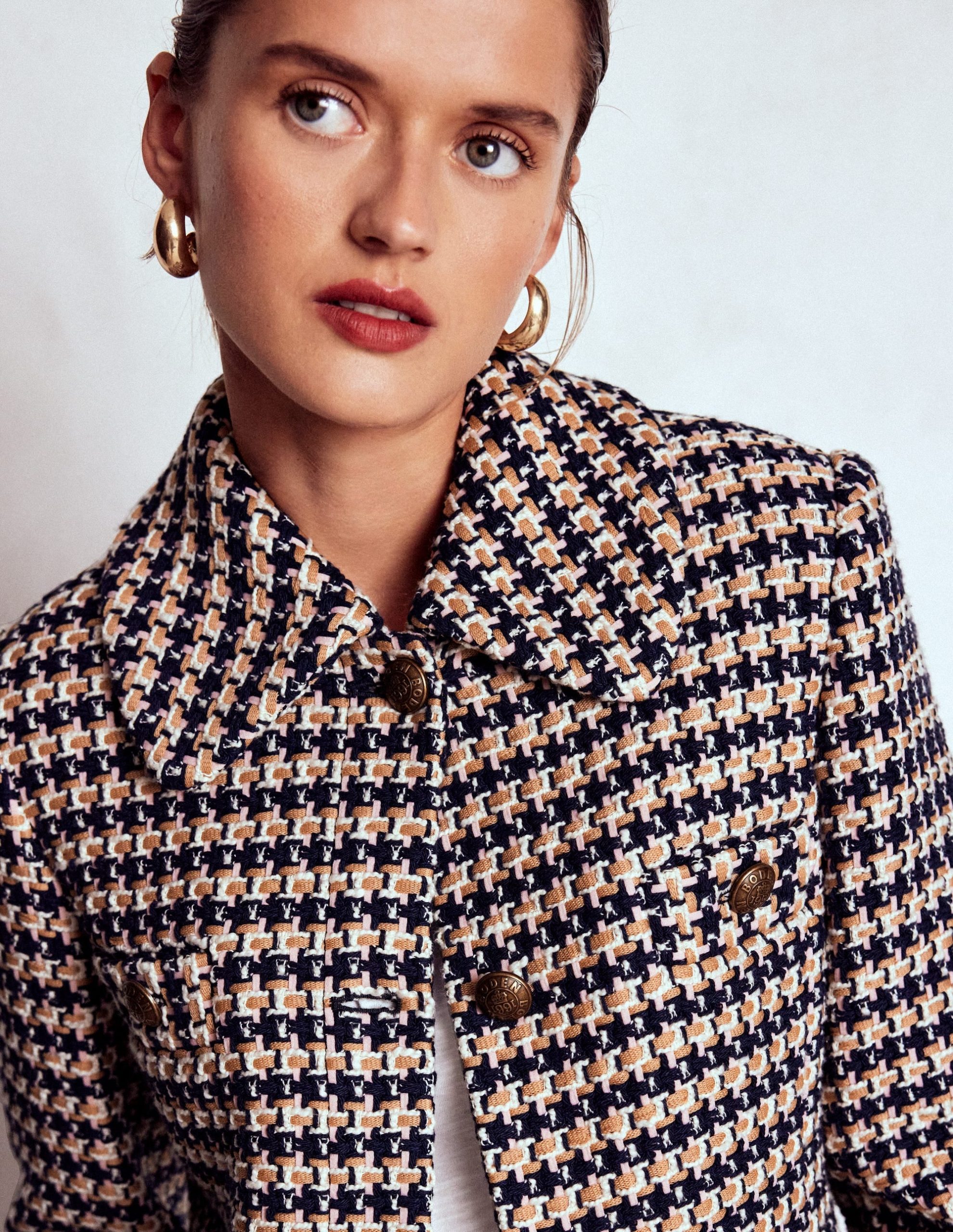 Button Up textured Jacket-CAMEL AND PINK TEXTURE - Image 3