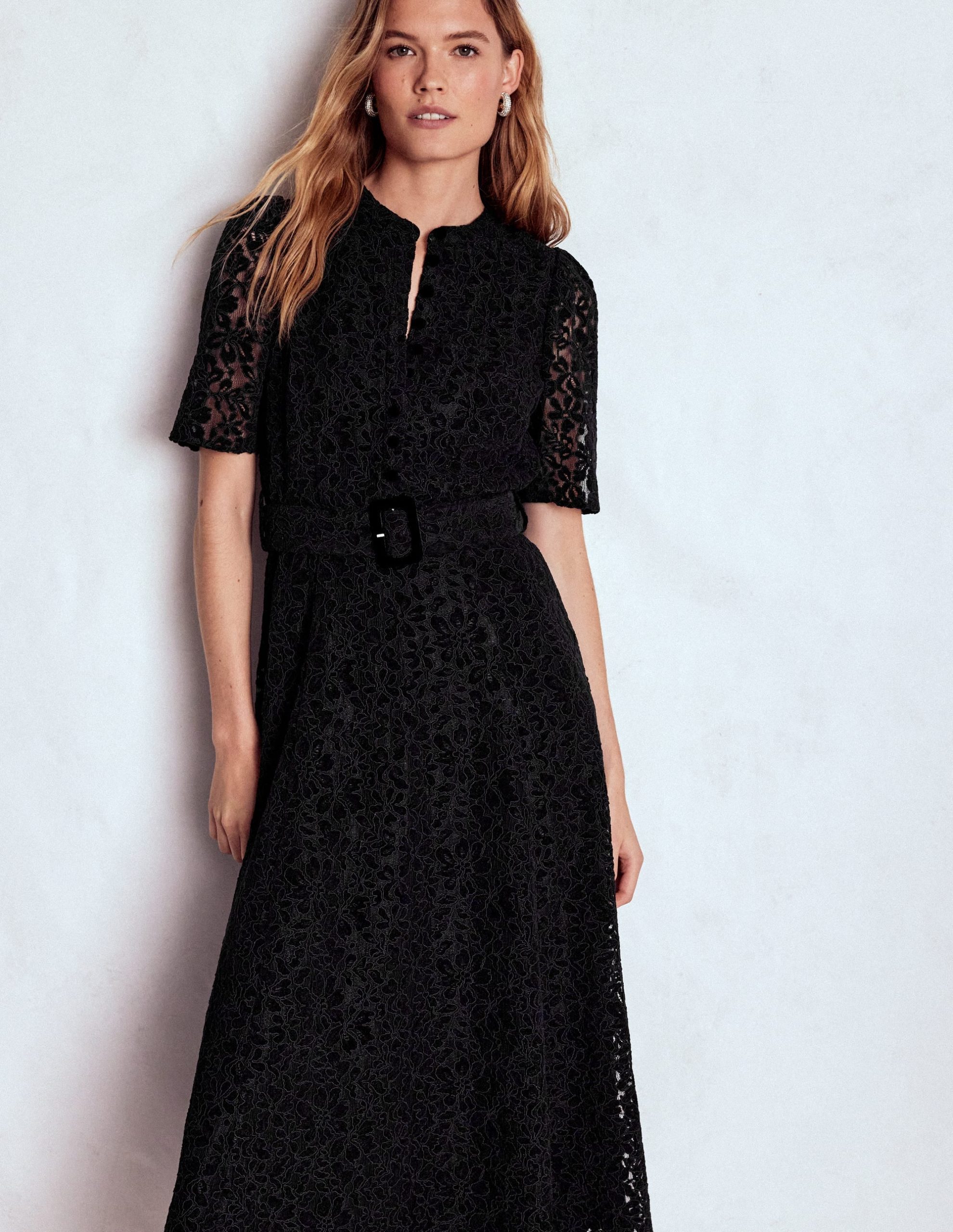 Kate Puff Sleeve Lace Dress-Black - Image 5