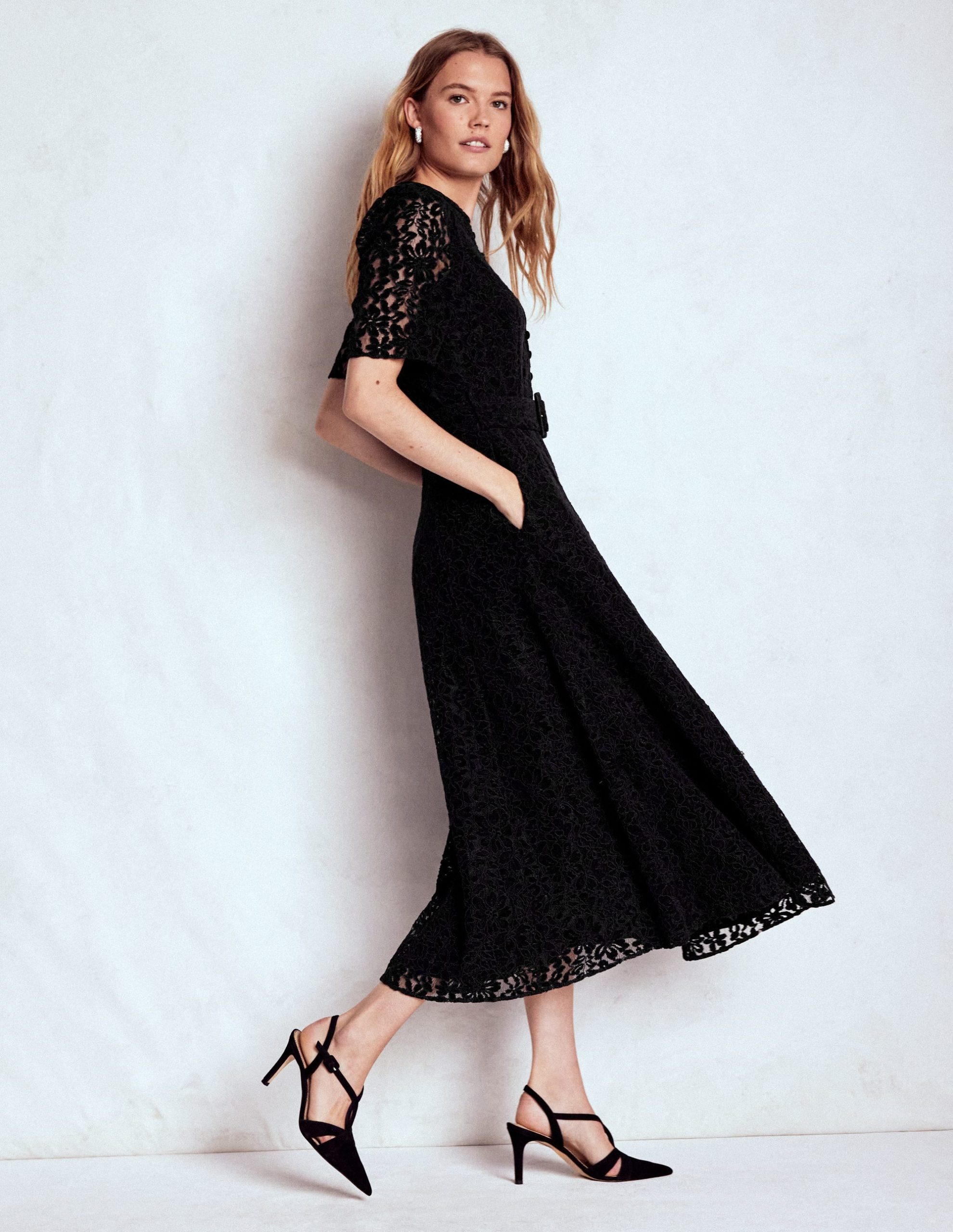 Kate Puff Sleeve Lace Dress-Black - Image 7