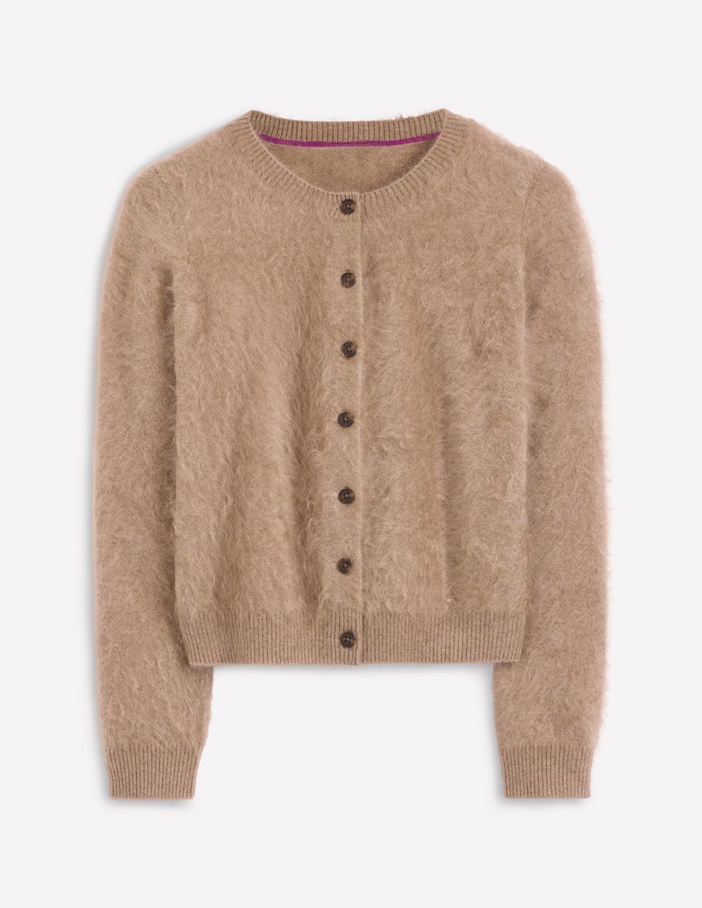 Brushed Crop Cashmere Cardigan-Dark Mink Melange - Image 6